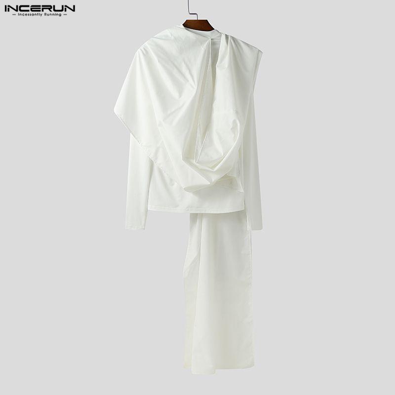 INCERUN Autumn Men Swing Collar Long Sleeve Irregular Layers Casual Gothic Tops T-shirts