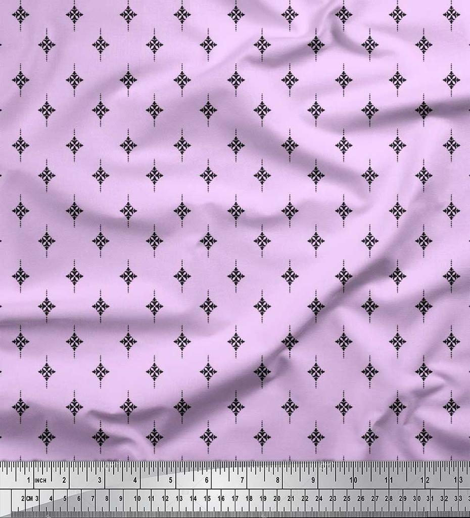 Soimoi Japan Crepe Satin Fabric Dot & Black Small Motif Shirting Decor Fabric Printed Metre 42 Inch