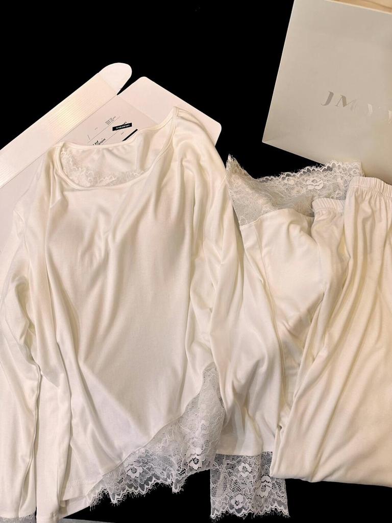 White Moon Beauty Women's Long Sleeve Modal Cotton Homewear with Pads - Loose Fit, Soft Spring/Fall Loungewear