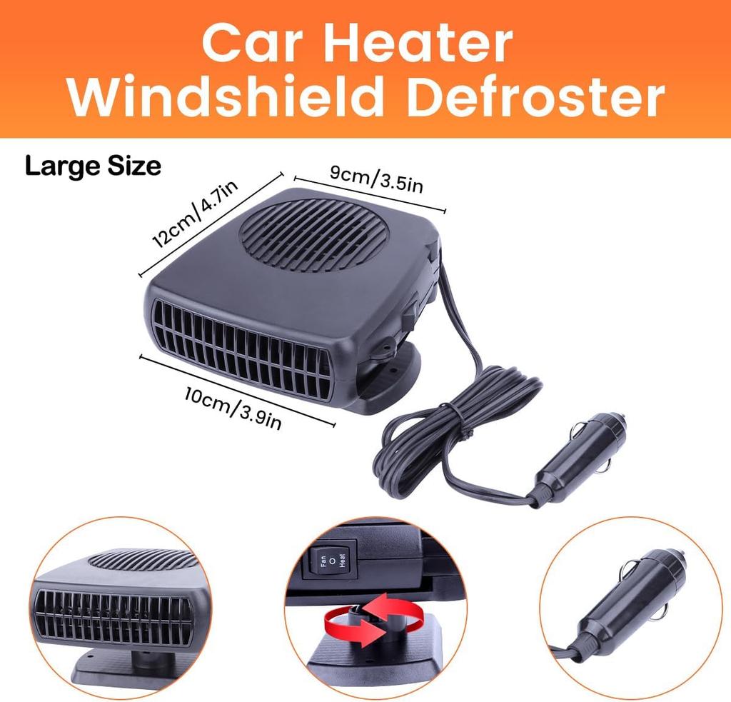 Car Heater Fan 12V 200W Portable Windshield Defogger Defroster Plug-in Cigarette Lighter