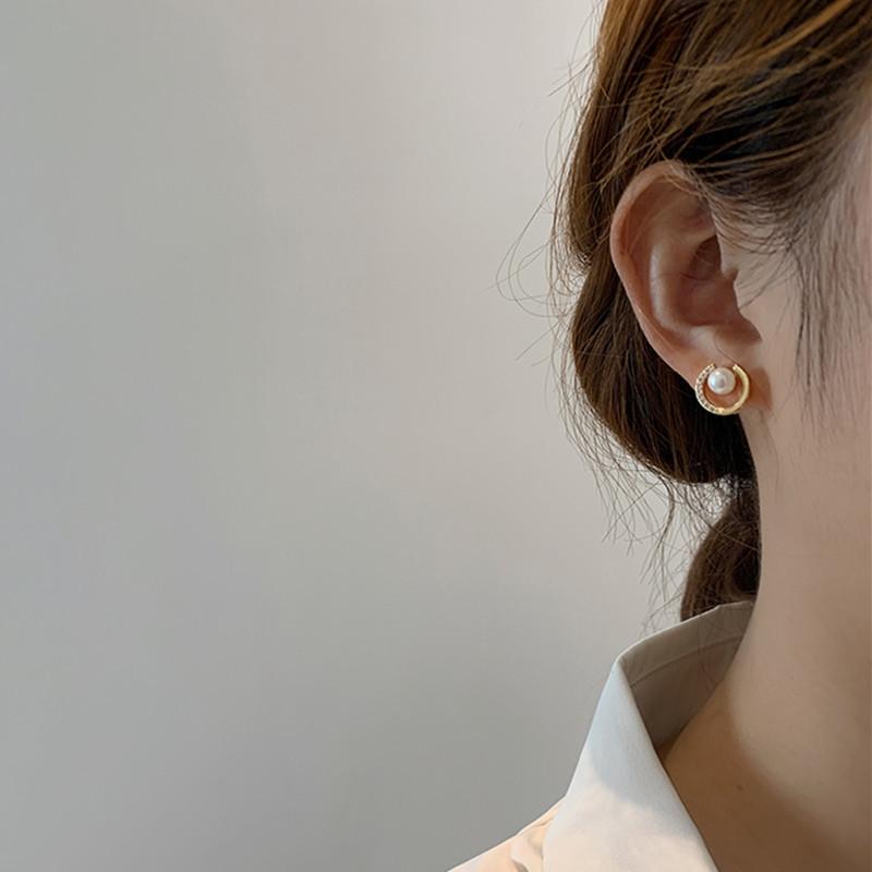 Pearl Rhinestone Earrings Round Trendy Small Temperament Stud Earrings Earrings Women