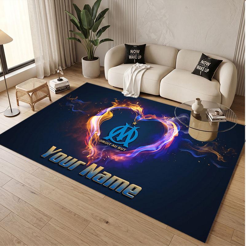 Custom Rug Olympique Marseille FC Pattern Print Name Text Soft Non‑Slip Floor Carpet for Home Indoor Decoration