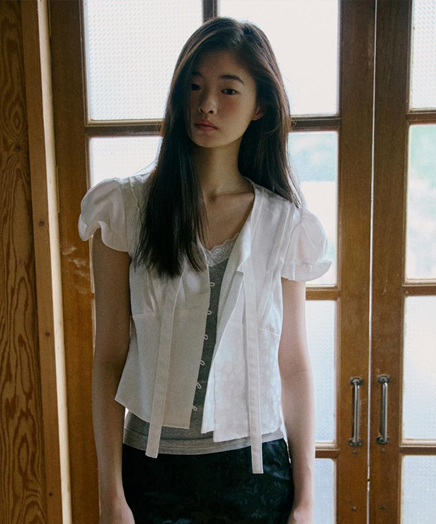HOKUSPOKUS Pearl Garden Tie Blouse_White