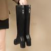 Остроконечные высокие каблуки женские длинные сапоги длиной до колена толстый каблук плюшевая изоляция удобная подкладка облегающие длинные рыцарские сапоги