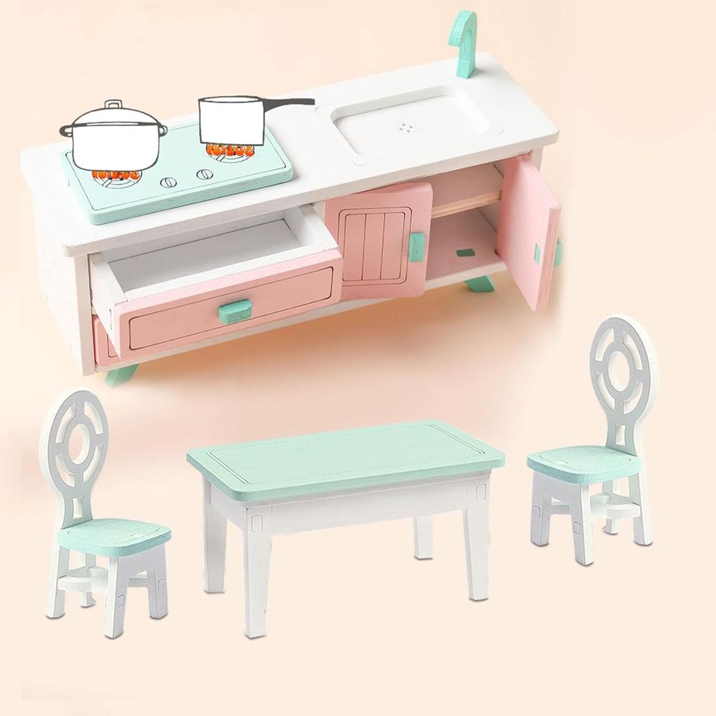 Набор мебели для столовой для кукольного домика в масштабе 1/12, стол + стул, мини-кухонная мебель для ресторана, орнамент для реквизита, игрушечный деревянный набор для кукольного домика