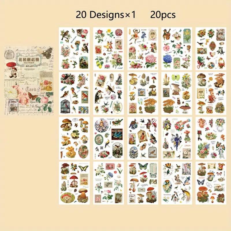 20 Sheets Sticker Book, Retro Diary Material DIY Decoration Sticker For Junk Journal Decorative Background Supplies Art Album