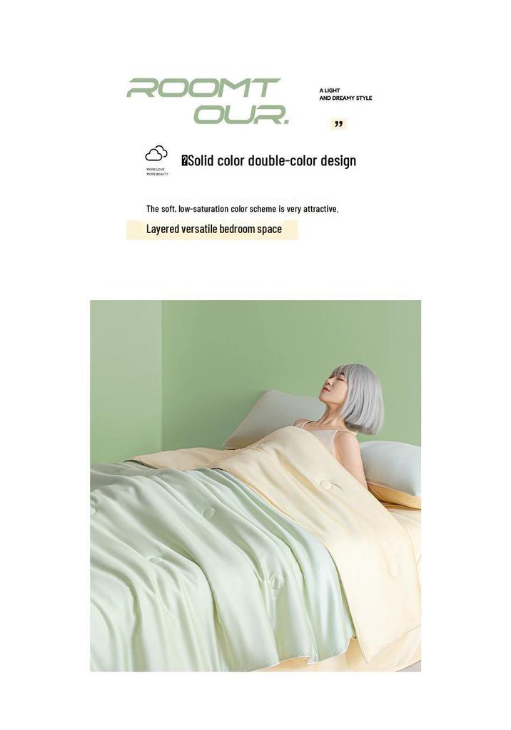 Cooling Ice Silk Tencel Summer Quilt Four-Piece Set: Water & Machine Washable, Ideal for Air Conditioning.