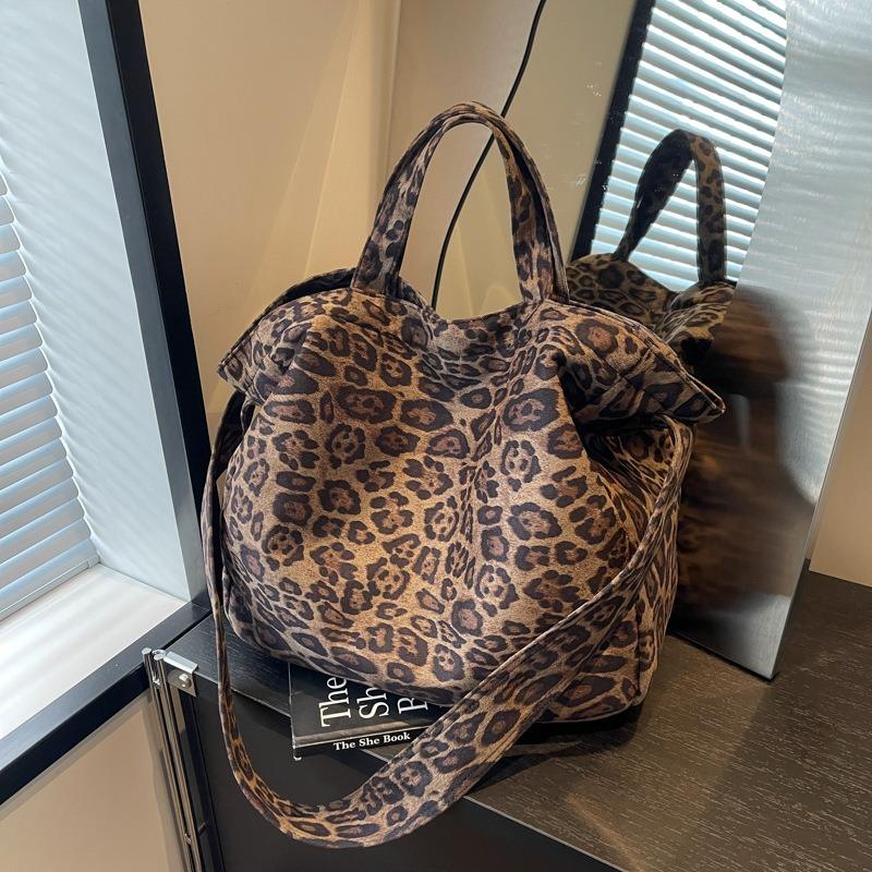 Холщовая сумка-тоут с леопардовым принтом, женская модная портативная сумка через плечо большой вместимости