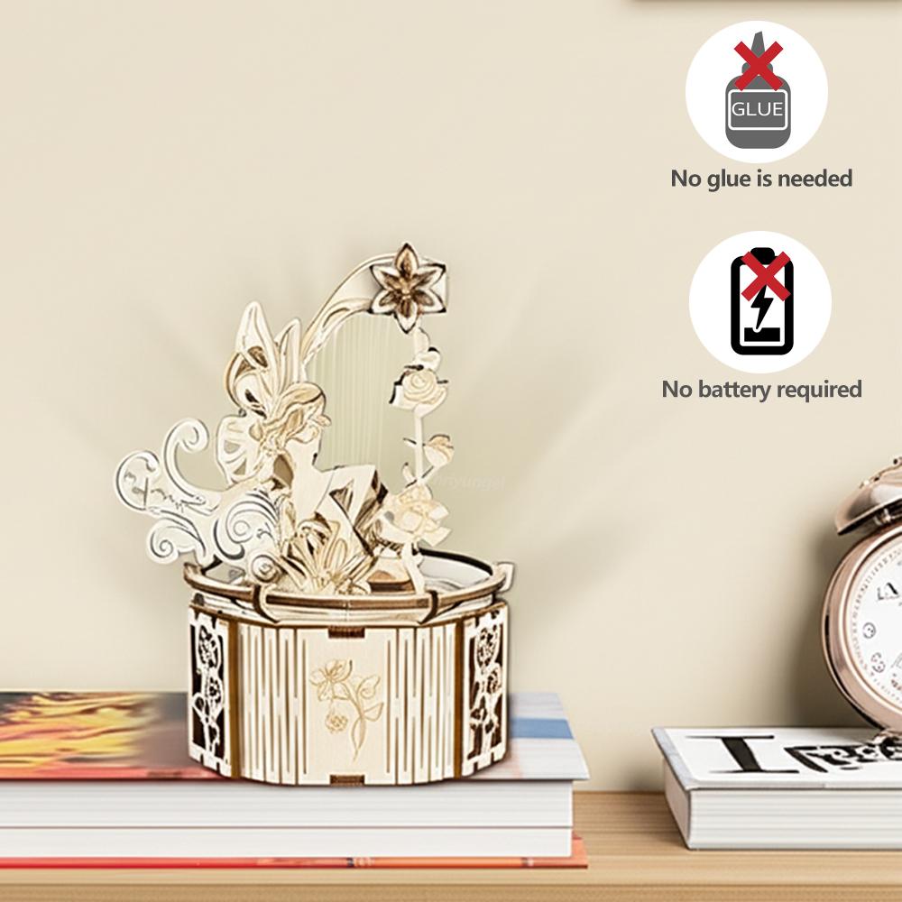 3D Puzzle Wooden Fairy Music Box DIY Assembly Model Building Kit Crafts STEAM Educational Toys Gift for Adults Teens Kids