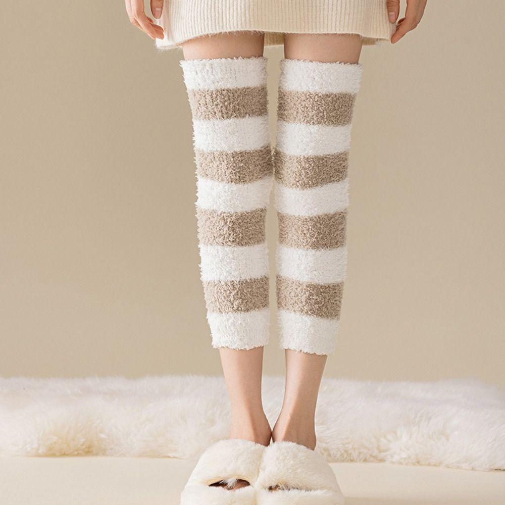 Thicken Warm Long Tube Sock Cover Simple Floor Plush Stockings Coral Fleece Stockings Winter