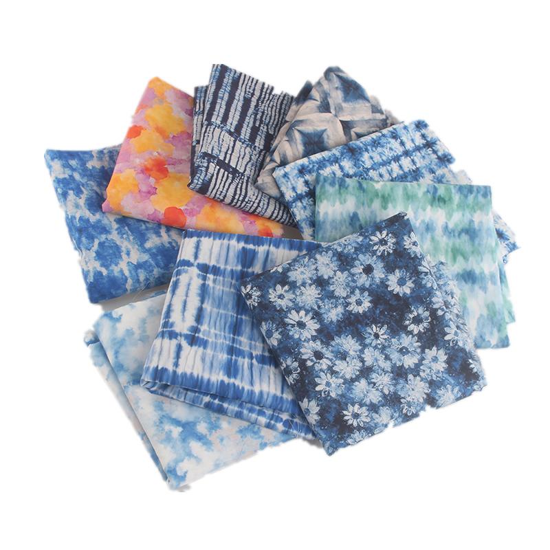 Имитация тай-дай синий краситель Цветочный принт Хлопковый поплин Тонкая ткань для DIY Детская одежда Ручная работа Аксессуары хлопковая ткань