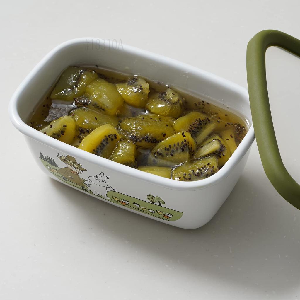 Fuji Horo Контейнер для хранения квадратный средний, эмалированный, неглубокий, контейнер, размер, Муми-тролль, оливковый, MTG-B2