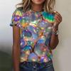 Colorful Candy Pattern T Shirt For Women Circular Pentagram 3D Printed Short Sleeves Summer Leisure Tee Round Neck Tops T-Shirts