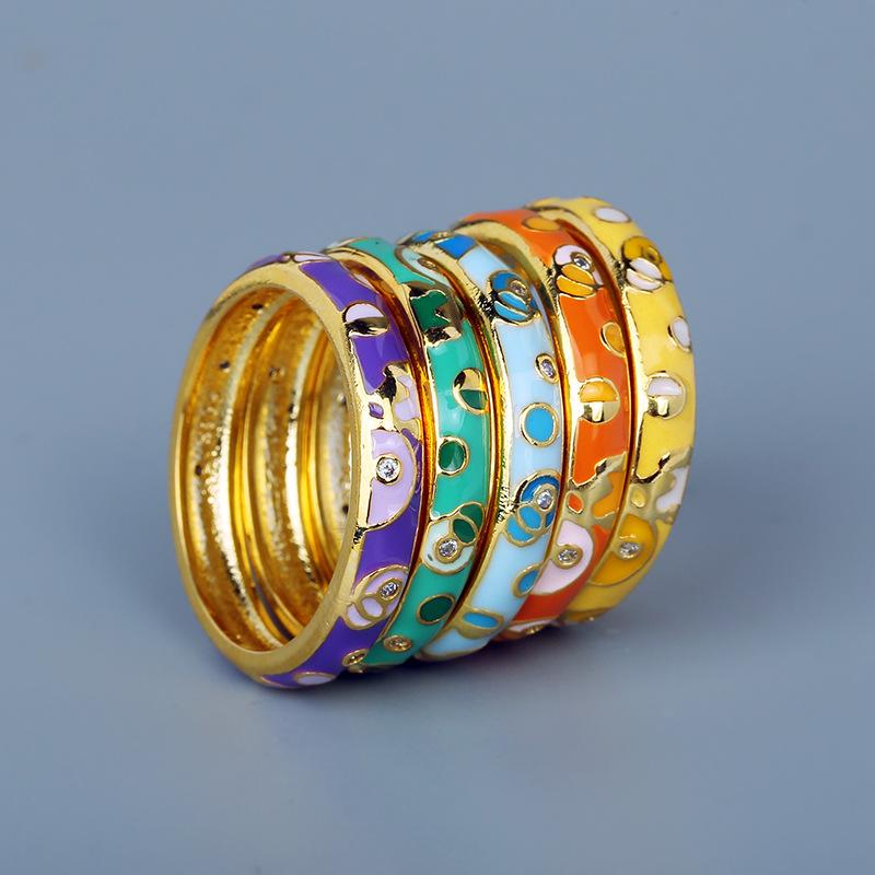 New Boho Contrast Enamel Ring Colorful Rings Literary Niche Personality