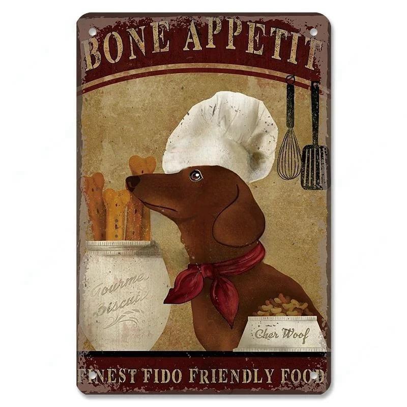 Винтажный милый постер с изображением домашних собак, металлические жестяные знаки, такса, бульдог, металлическая табличка для сада, кофейни, кухни, домашнего декора на стену
