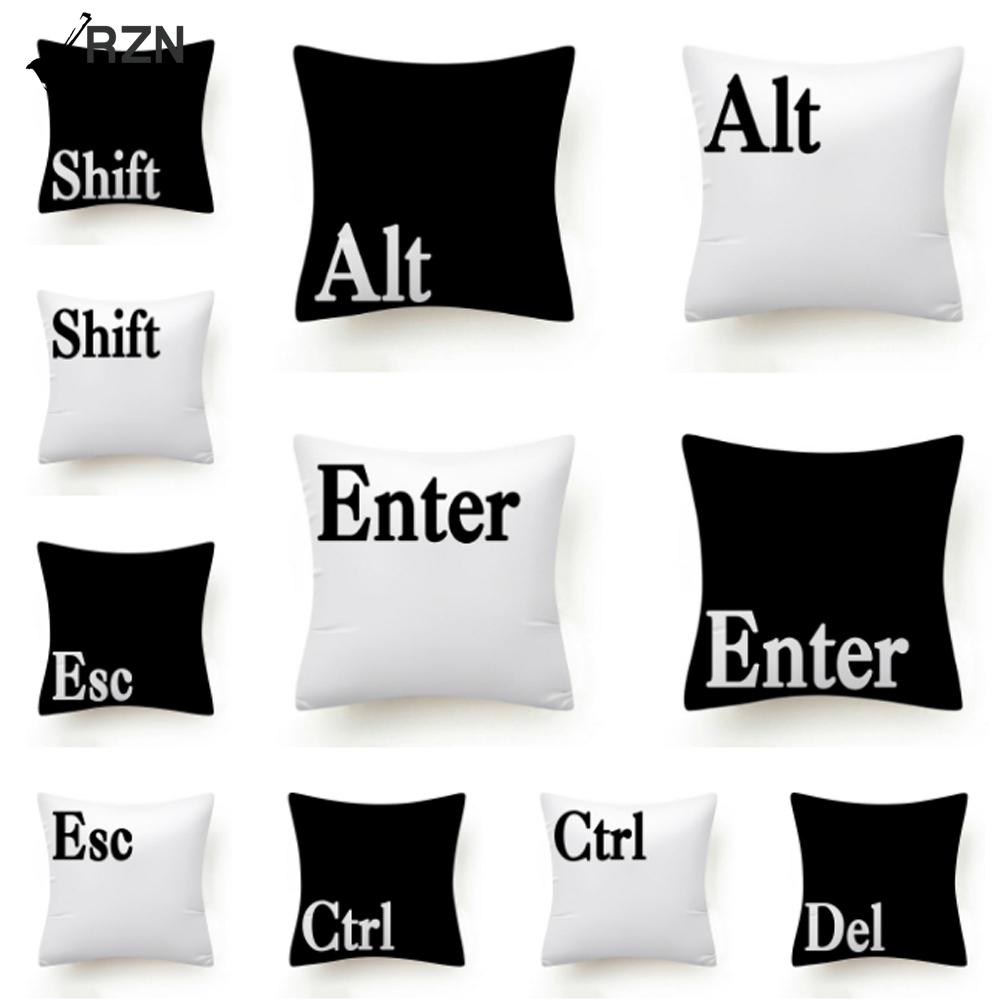 Клавиатура Jeanette Alt Del Ctrl с буквенным узором, чехол для подушки из полиэстера, черно-белая декоративная наволочка, домашний декор 45X45 см