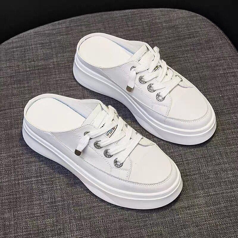 Модные тапочки для отдыха для женщин, летняя новая корейская версия, туфли без каблука, на толстой подошве, на платформе, женские белые туфли, кроссовки