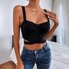 Women Summer Solid Color Hollow Out Casual Bare Midriff Vest Crop Top