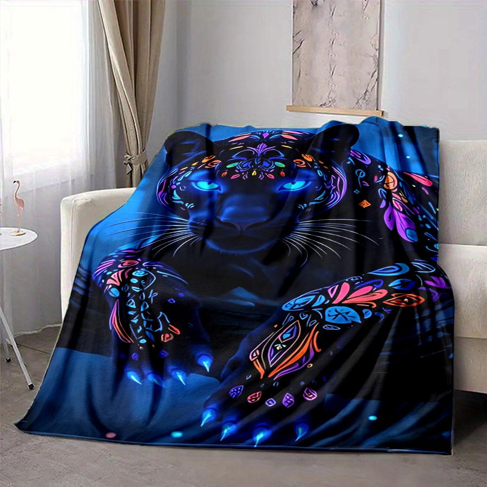 1PC Neon Panther Print Blanket, Throw For Sofa, Bed, Travel, Printing Blanket With Soft And Warm Fabric yy250918163