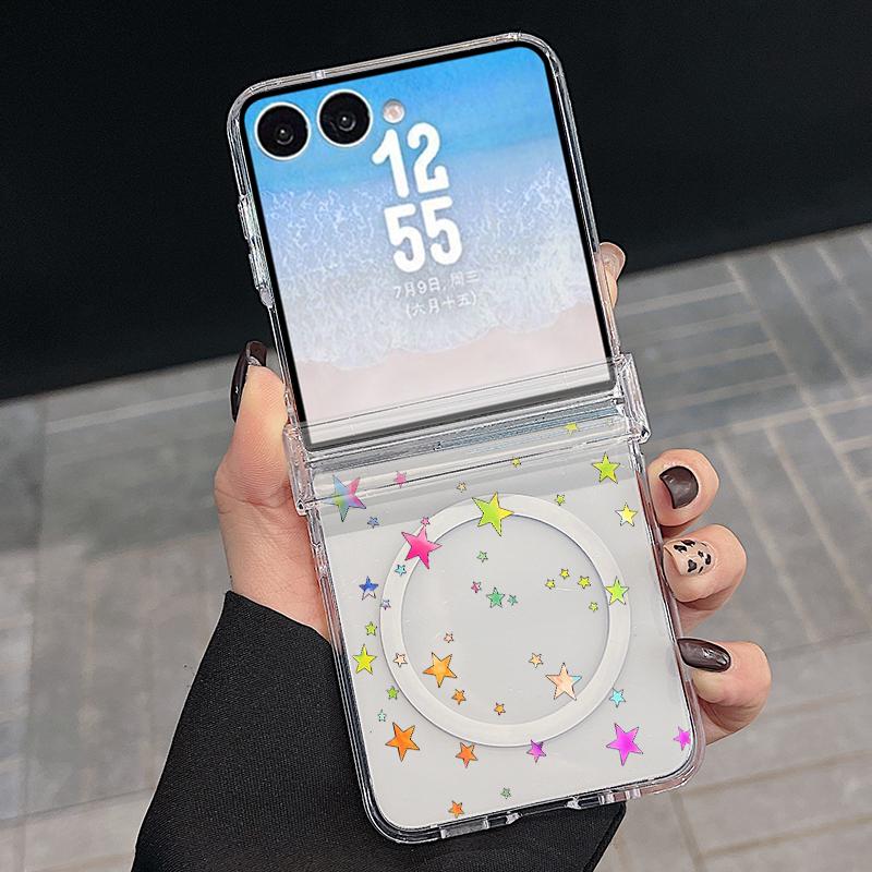 Чехол с принтом «Цветные звезды» для Samsung Galaxy Z Flip 8 7 FE 6 5 Z Flip8 Flip7 Flip6 Магнитный Прозрачный Жесткий ПК Складной Чехол для Телефона