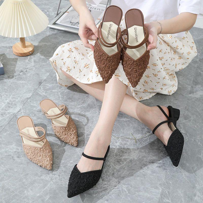 Thick-soled Flip Flops Sandals Breathable Fashionable Women's Shoes Low Heel Pointed Toe