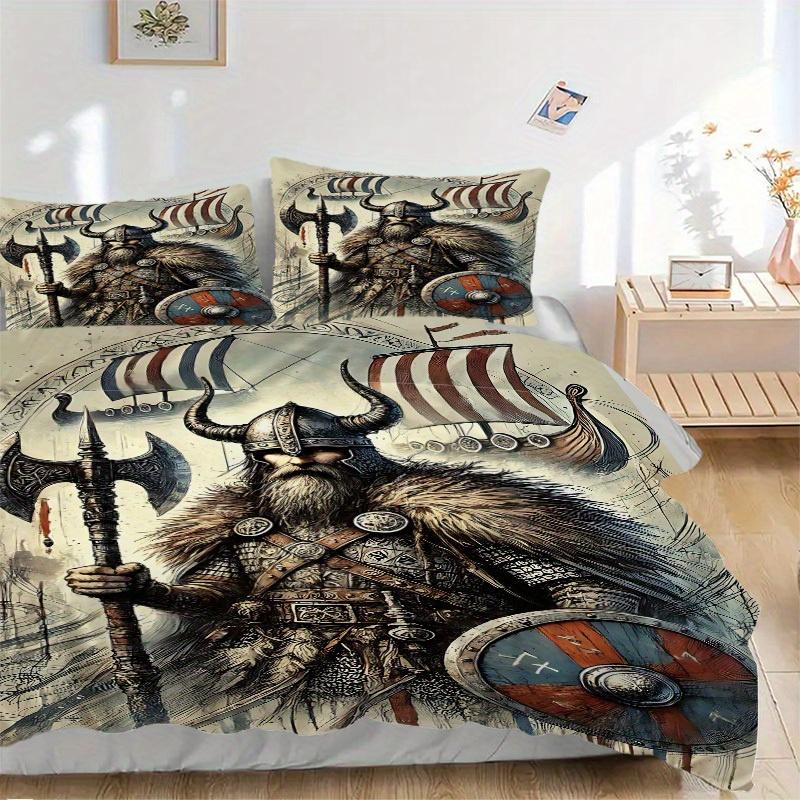 3pcs Viking Warrior Soft Comfortable Bedding set, For Bedroom, Guest Room And Dorm, All - Season Use, High-Definition Printing163