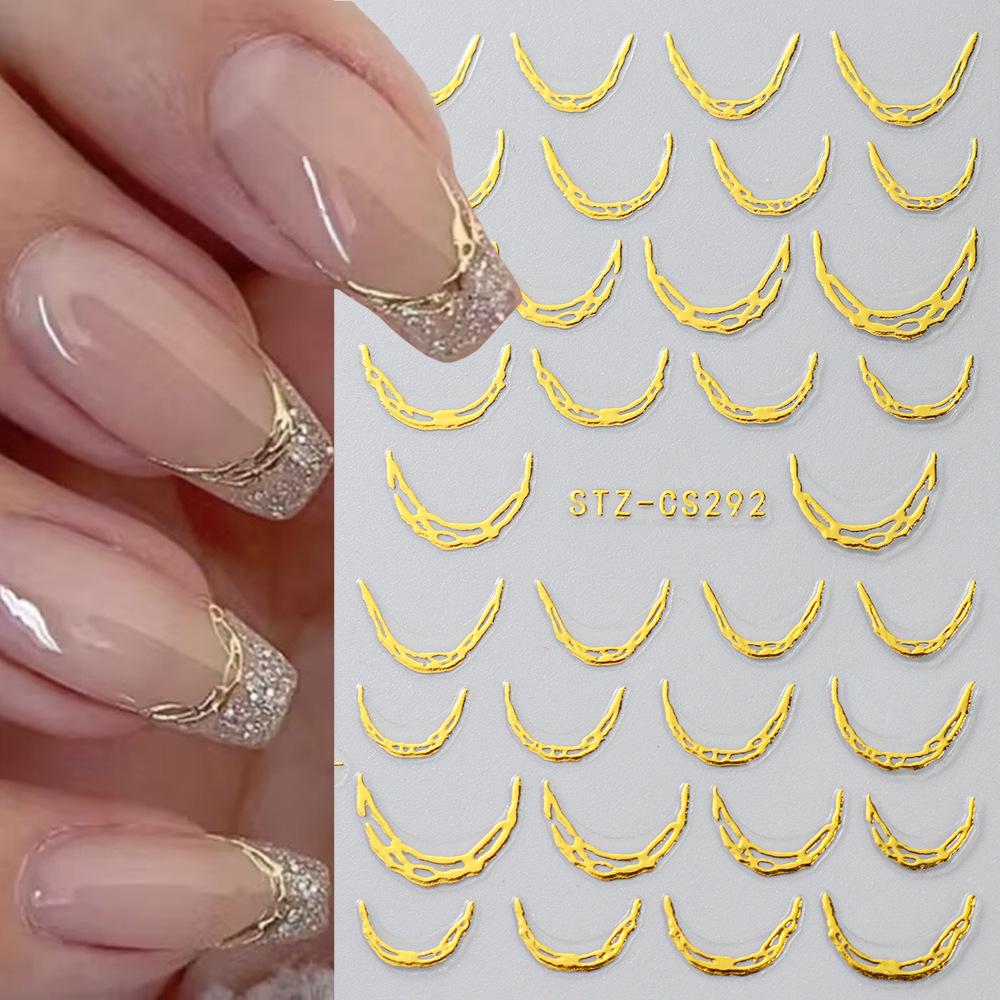 Nail Art Sticker, French Bronzing Scribbled Metal Gold Line Adhesive Nail Sticker
