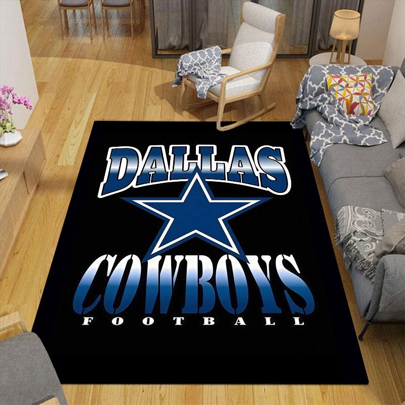 Dallas Cowboys Flannel Printed Carpet, Home Sofa Decoration for Living Room & Bedroom, Non‑Slip Play Flannel Floor Mat for Game Room