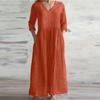 Spring Summer Fashionable Casual Loose Dress V-neck Long Sleeved Solid Color Dresses