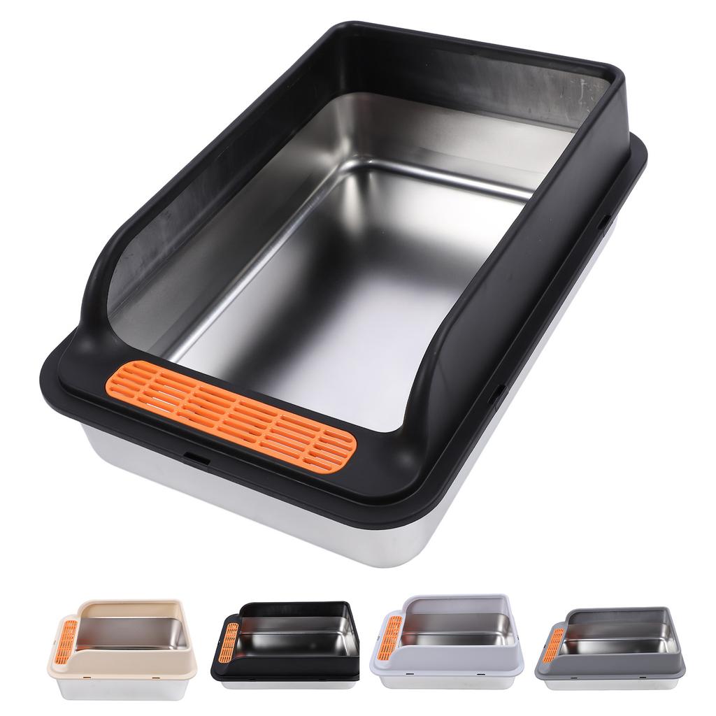 Cat Litter Box Stainless Steel Large Capacity Top Entry Anti Splashing Metal Litter Pan with Leakpro