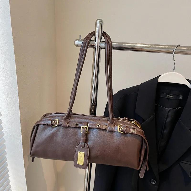 Small Belt Design Leather Shoulder Bags for Women New Retro Armpit Bag Trend Simple Satchel Bags