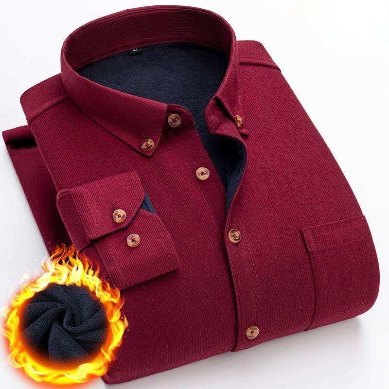 Зимняя теплая мужская рубашка из вельвета для среднего и пожилого возраста, с длинным рукавом, однотонная, модная, утолщенная, с плюшевой подкладкой, повседневная