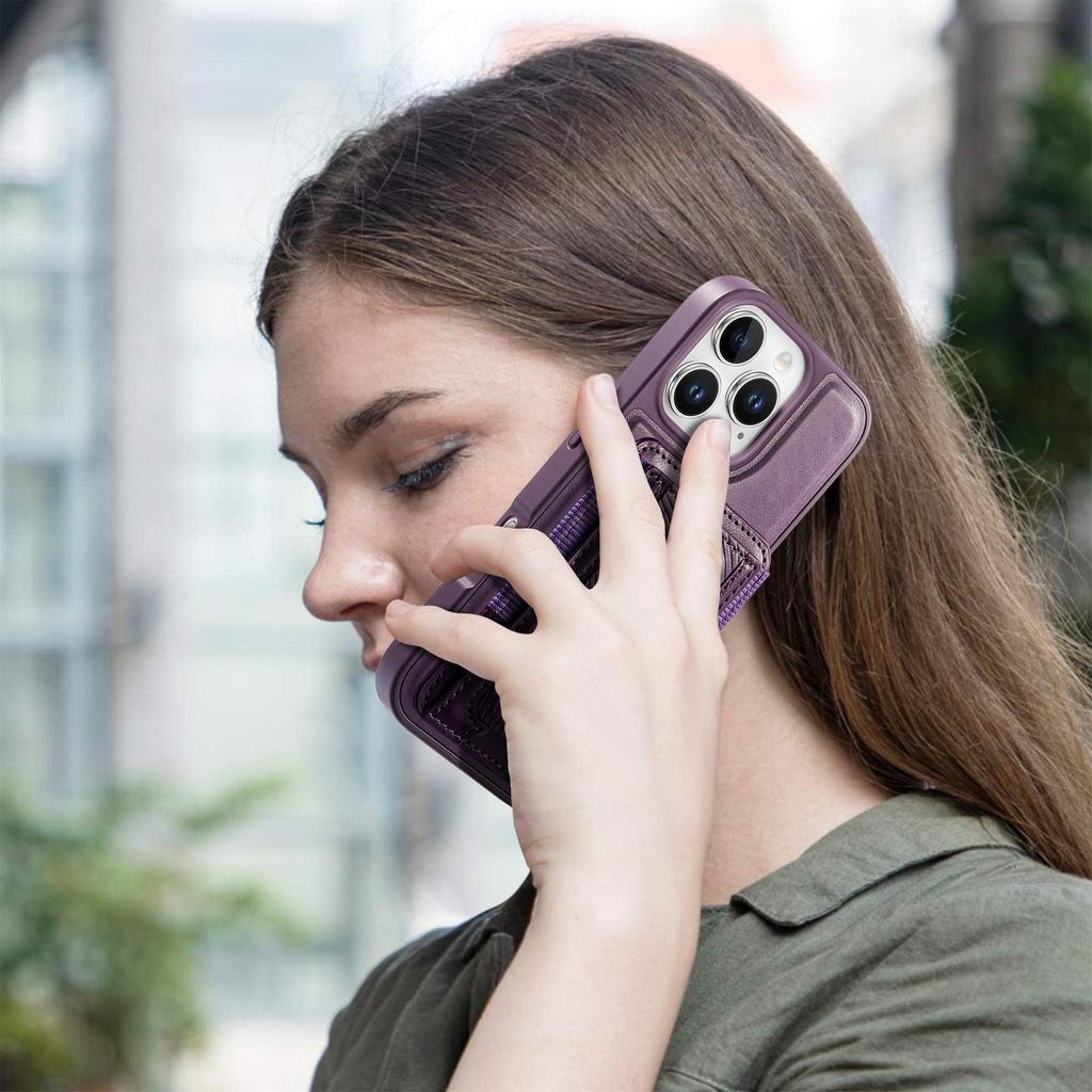 CASENEO For iPhone 16 Pro Case with Foldable Kickstand TPU PU Leather PC Card Bag Magnetic Phone Cover  Compatible with MagSafe