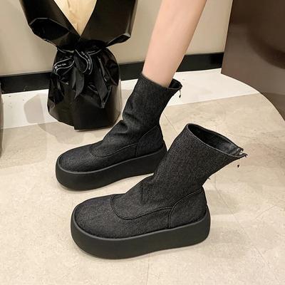 Мода 2024 года. Модная женская обувь. Женские ботинки на молнии. Весна-осень. Круглый носок. Разноцветные короткие ботинки на платформе. Zapatos De Mujer.