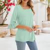 Women's Casual 3/4 Sleeve Tops Summer Square Neck T Shirts Ruffle Loose Fit Tunic Blouses