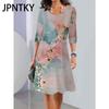 JPNTKY Women's Fashion Autumn Winter Floral Print Long Sleeve O-Neck Casual Dresses