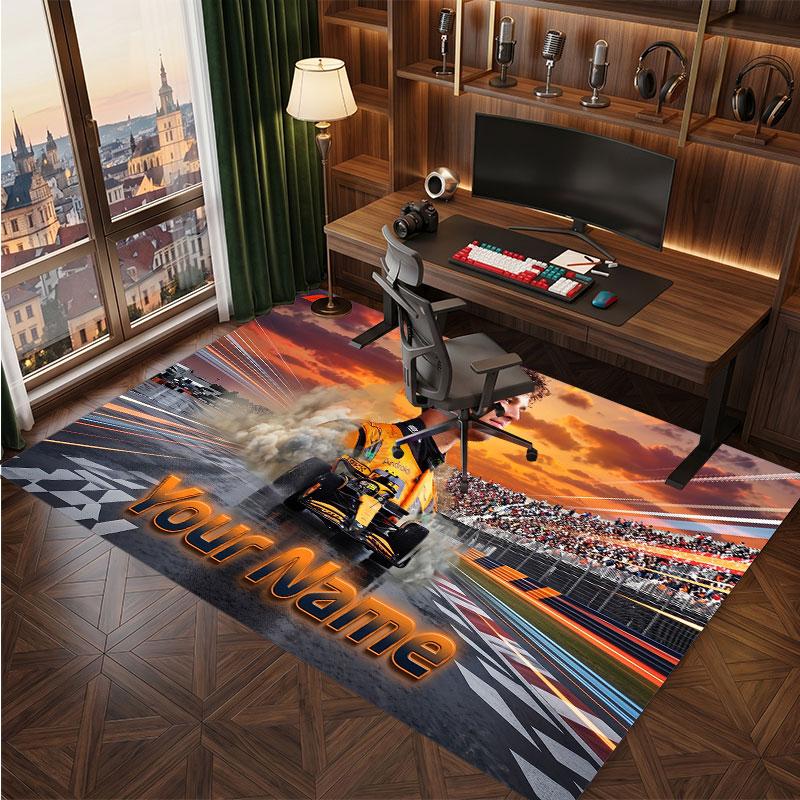 Lando Norris Personalized Crystal Velvet Carpet, Customized Name Text Soft Anti‑Slip Rug for Living Room Bedroom