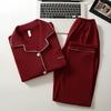 Simple Solid Autumn Winter Women's Pajama Set Long Sleeve Buttons Top & Elastic Waistband Pants Women's Sleepwear & Loungewear