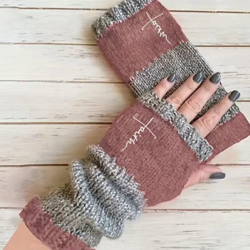 Женские осенне-зимние модные вязаные вышитые перчатки