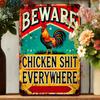An Antique "Beware of Chicken Poop Everywhere" Aluminum Sign, 8x12 Inch - Rustic Metal Plate for Outdoor Patio Backyard Doorway