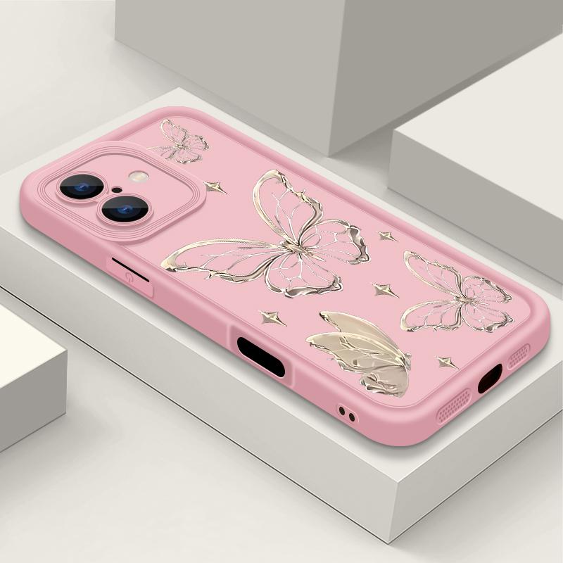 For iPhone 16E 16 Pro 15 Pro Max 14 13 12 11 XR 8 Case Butterfly Print Soft Silicone Shockproof Lens Protection TPU Matte Phone Cover