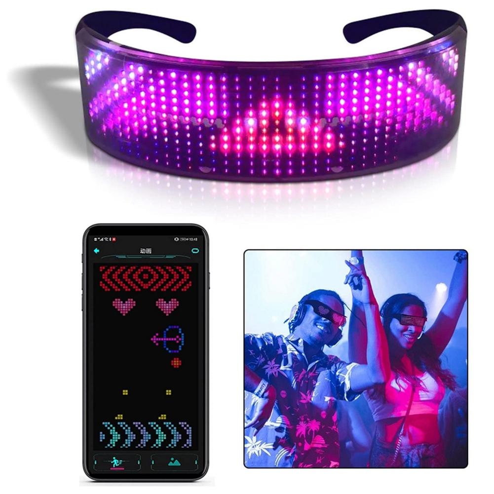 Customizable Full Color Shining Glasses, Programmable Bluetooth 4.0 RGB Fullcolor Glowing LED Glasses, USB Rechargeable Glasses