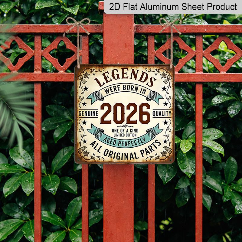 2D Flat 1pc, Retro 2026 Birthday Aluminum Hanging Plaque, Vintage "Legends Were Born in 2026" Metal Wall Sign, Funny Aged Perfectly Wall Art Decor