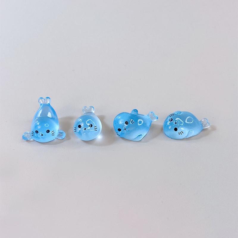 4Pcs Kawaii Luminous Mini Seal Pup Resin Glow At Night Marine Animal Figurines Ornament Fairy Garden Diy Accessories