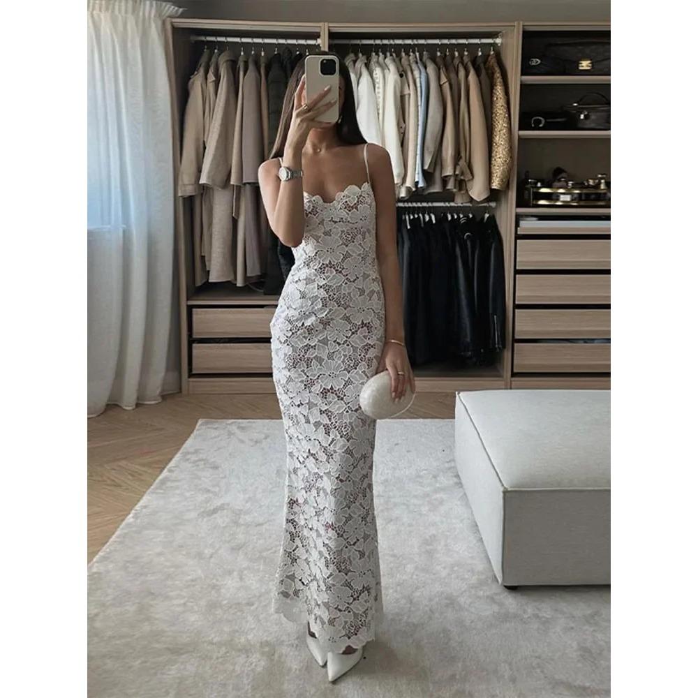 Элегантные кружевные сетчатые прозрачные белые длинные платья-комбинации для женщин, сексуальные без рукавов, цветочные облегающие платья с вырезами, женские клубные вечерние платья