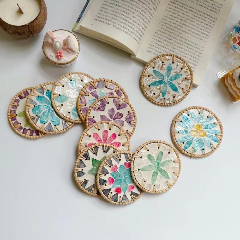 Round Rattan Coaster Colorful Dining Table Protector Pad New Mug Placemat  For Coffee Tea Hot Drink