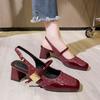 Французское слово с сандалиями на каблуке-рюмке женские 2025 новые туфли-лодочки летние красные с квадратным носком на высоком каблуке