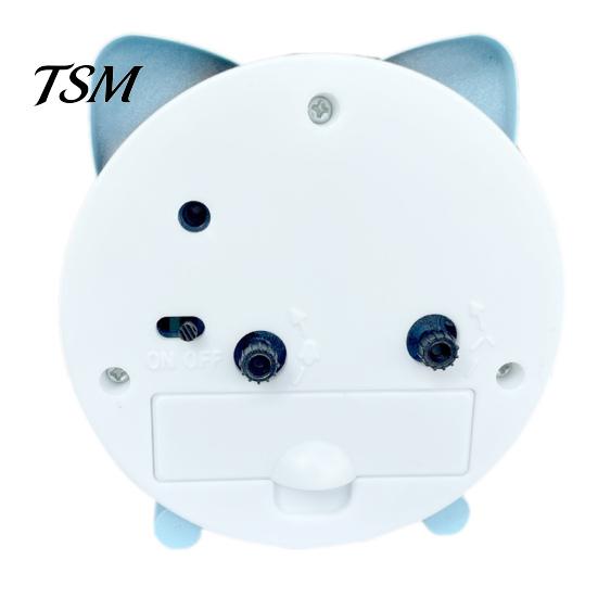 Cartoon Desk Clock Cat Ear Alarm for Kids, Silent Non-Ticking Metal Analog Battery Powered Clock, Home Office Decor Clear Number