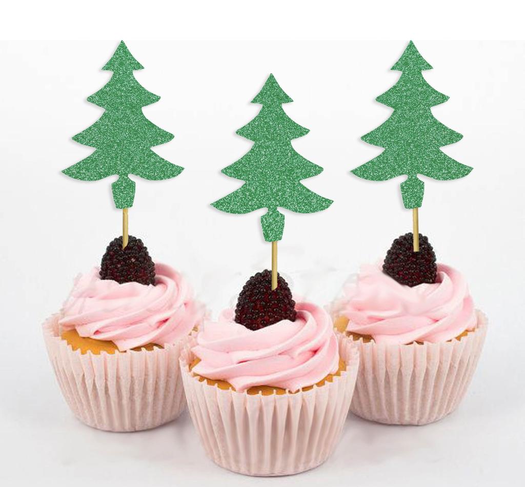 Darling Souvenir| Christmas Tree Cupcake Toppers| Dessert Decorations - Pack Of