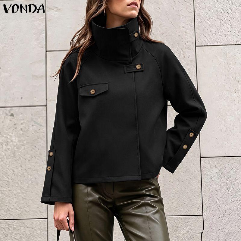 VONDA Осенняя Весенняя Женская Куртка Стойка На Пуговицах С Длинным Рукавом Повседневная Свободная Короткая Куртка Карго Тонкие Пальто
